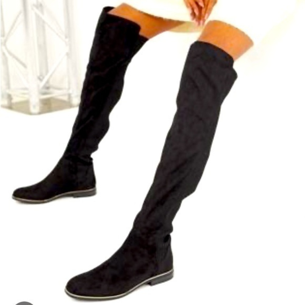 Bershka ribbed Over The Knee boot ASOS low heel faux suede EU 36 US 6